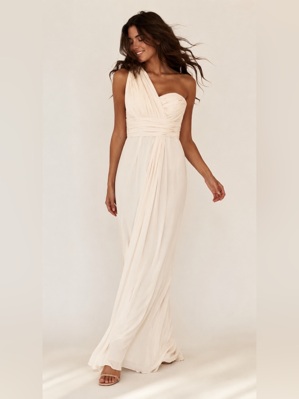 Bill Levkoff One Shoulder Maxi Gown Formal Bridesmaid Gala Event Grecian Romanti